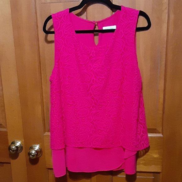 Calvin Klein Tops - Calvin Klein Hot Pink Lace Sleeveless Tunic